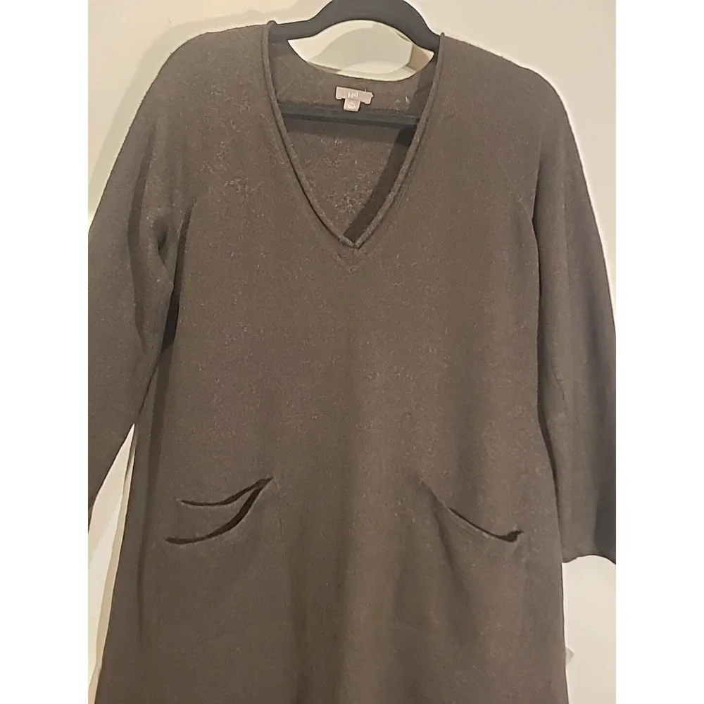 J Jill Tunic Sweater Wool Cashmere Long Sleeve V-neck Brown Front Pockets Lg Pet - Picture 2 of 16